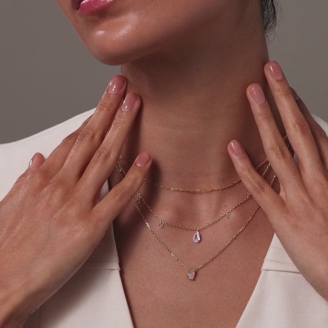 Rain Drop Station Necklace in Silver