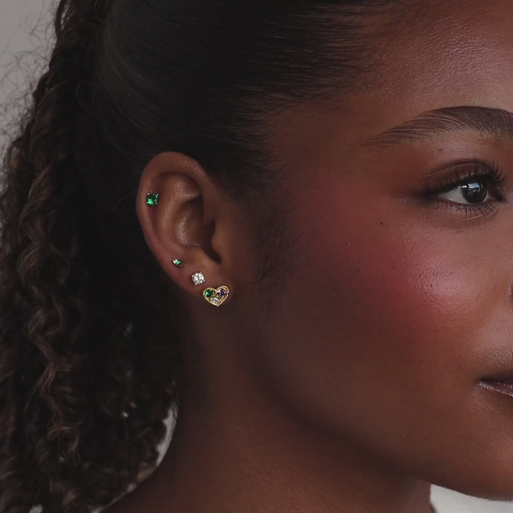 Mixed Birthstone Heart Studs
