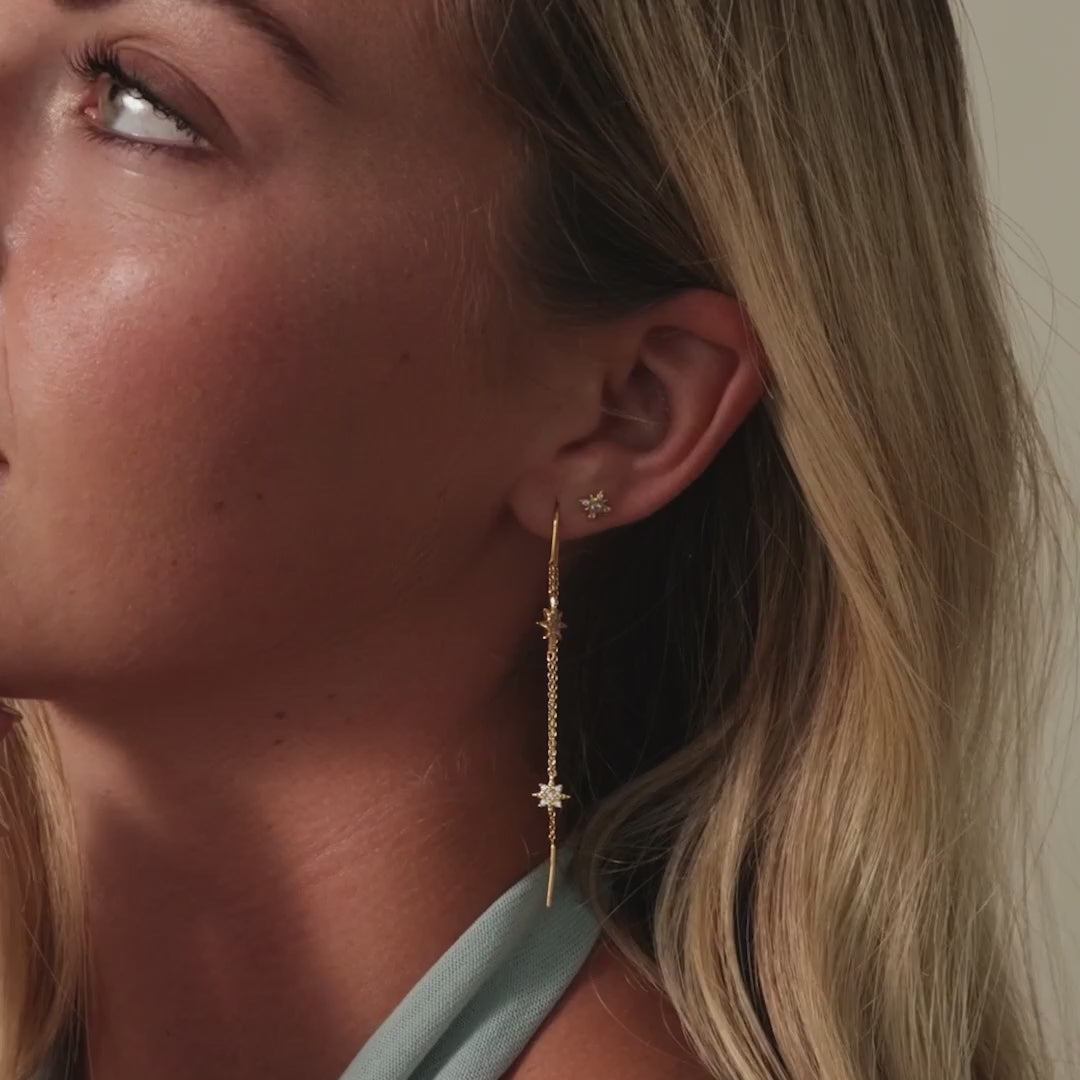 Pave Star Threader Earrings