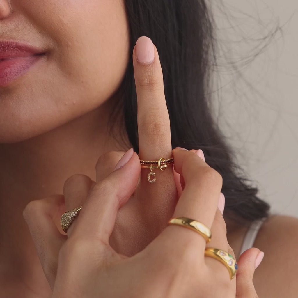 Linked Initial Alexandrite Ring Set
