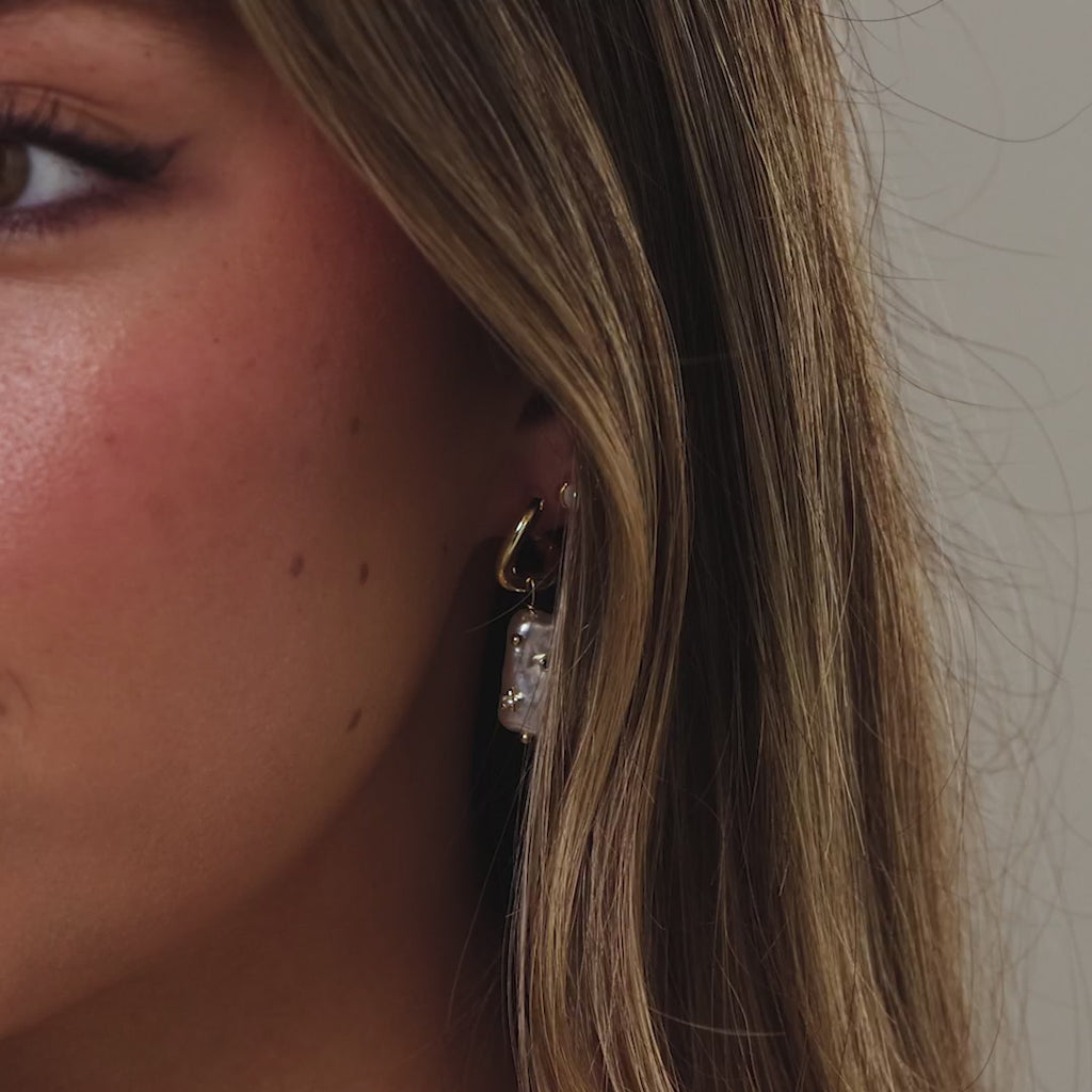 Pearl Diamond Cluster Studs in Silver