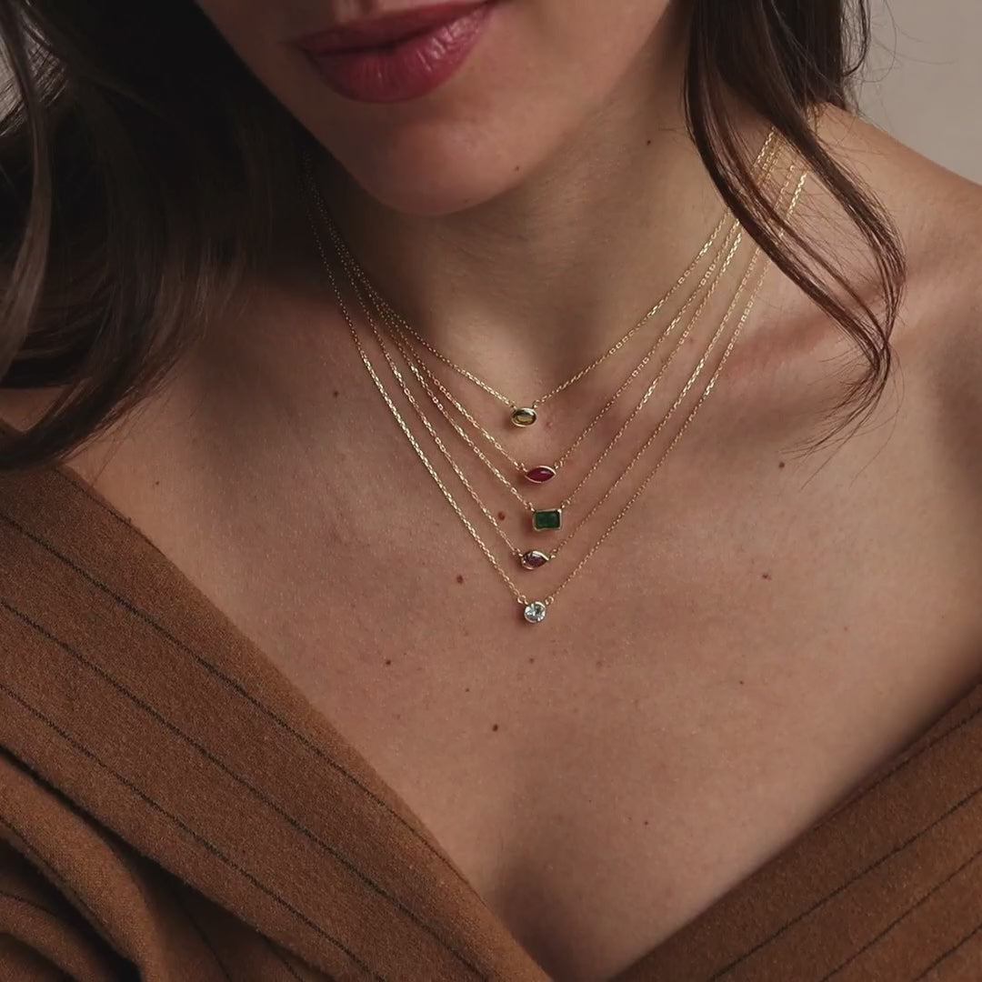 Custom Cut Bezel Birthstone Necklace