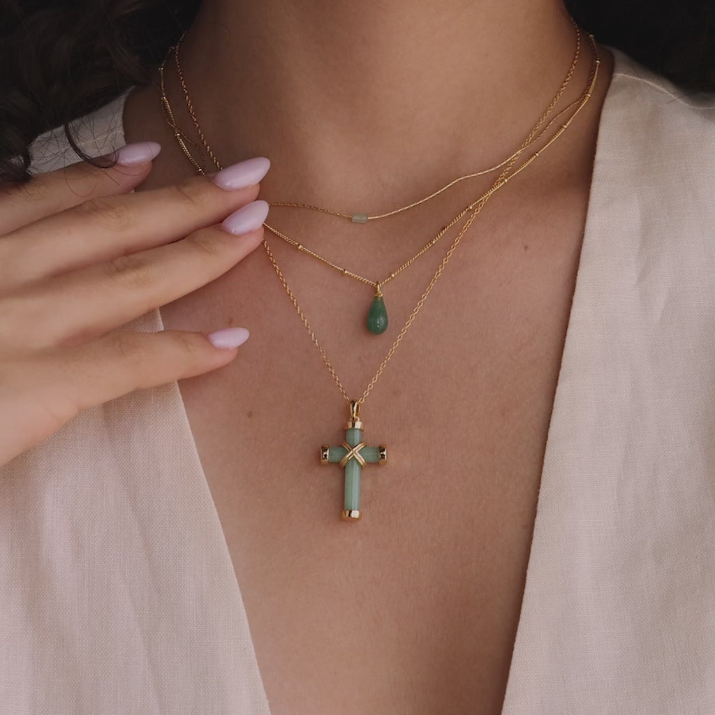 Jade Cross Necklace in 18K Gold