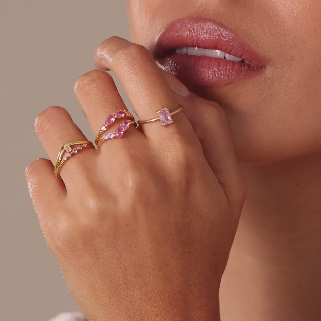 Pink Tourmaline Curve Ring Set