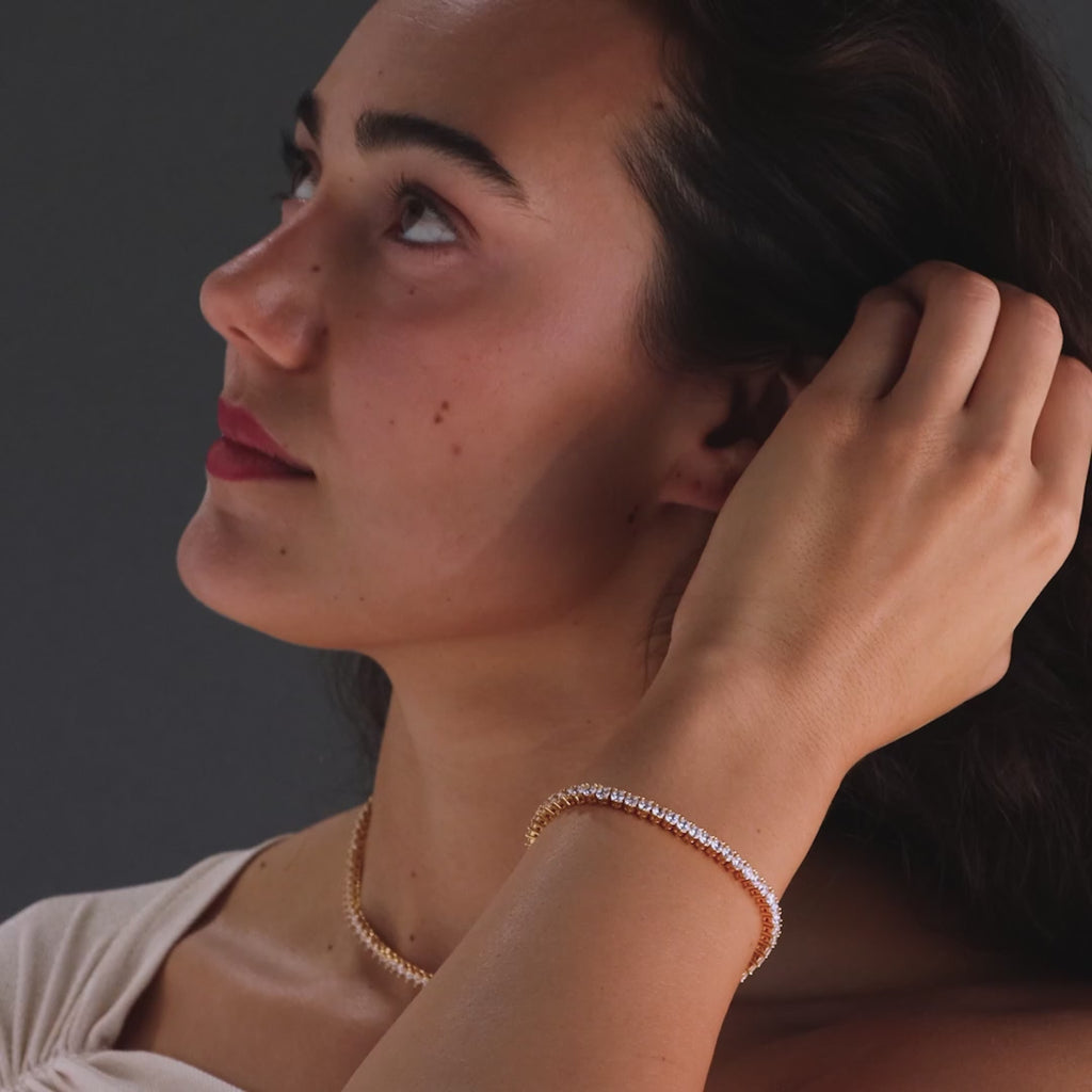 3-Prong Diamond Tennis Necklace & Bracelet Set in 18K Gold