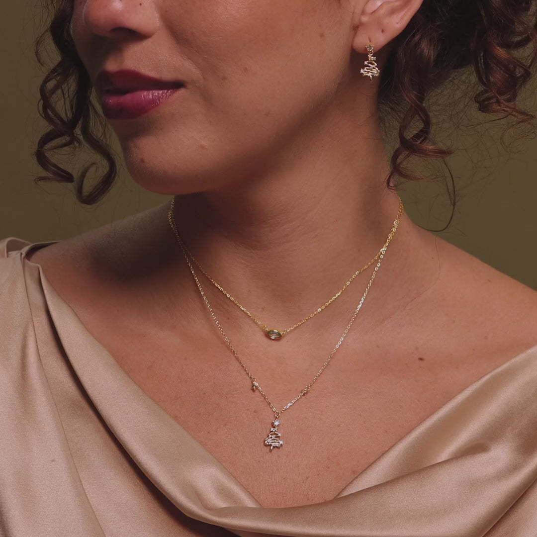 Holiday Diamond Tree Necklace in Silver