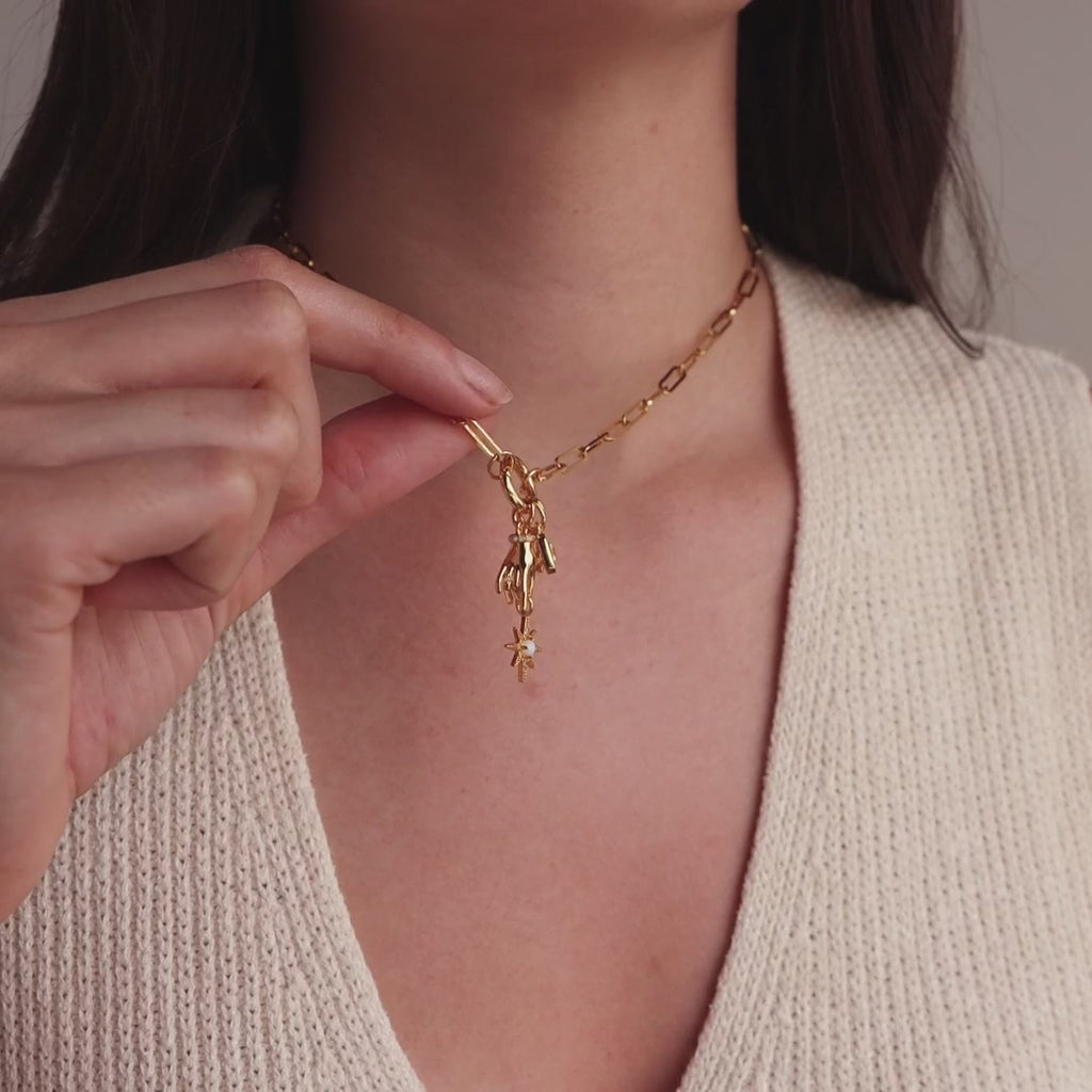Star Opal Hand Charm in 18K Gold