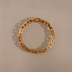The Eternal Link Bracelet in 18K Gold showcases geometric rectangular links arranged in a circle, making it a modern essential for any jewelry collection.