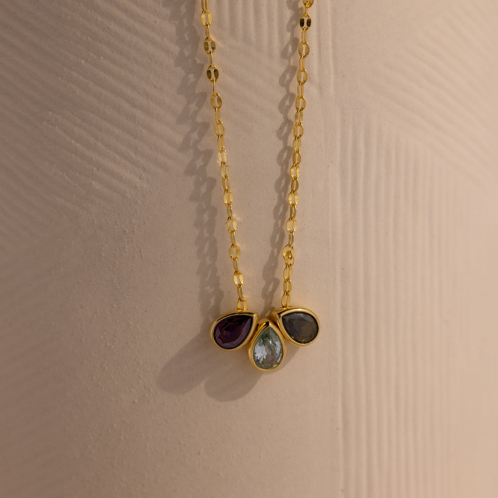 Multiple Teardrop Birthstone Necklace in 18K Gold