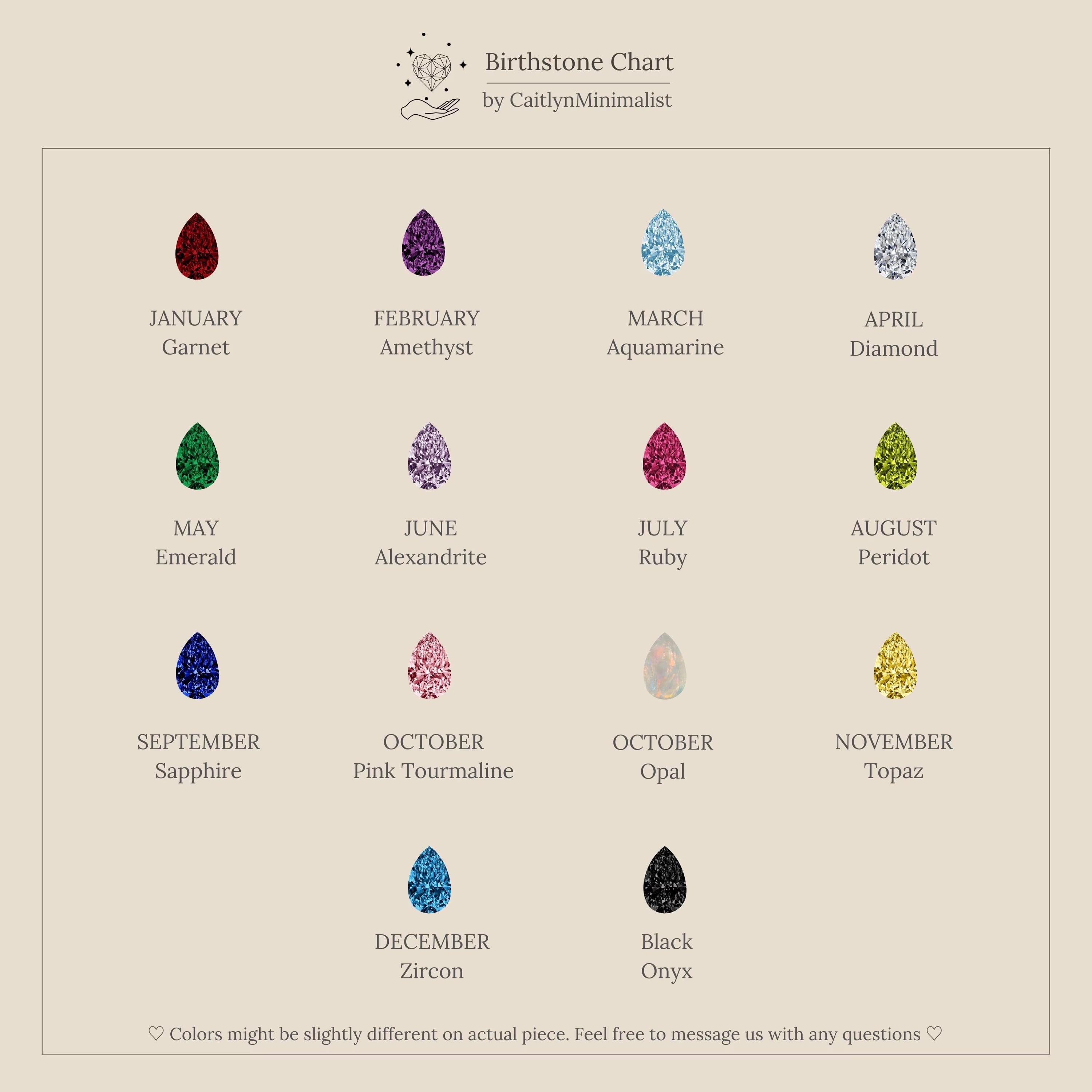 The Teardrop Birthstone & Pearl Ring is inspired by a 12-month birthstone chart with colorful gemstones for each month and a black onyx stone—perfect for elegant, personalized jewelry.