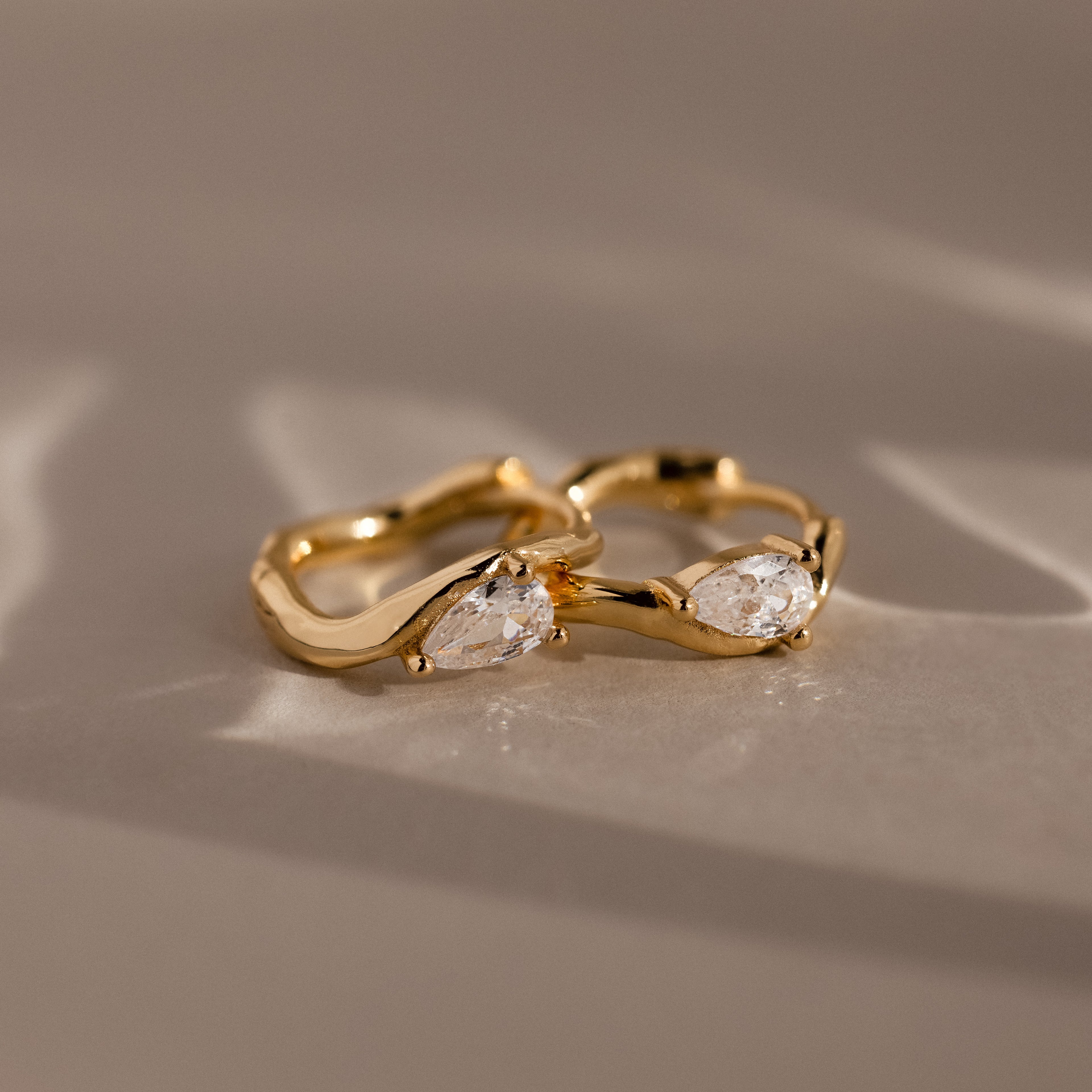 Organic Diamond Teardrop Hoops in 18K Gold