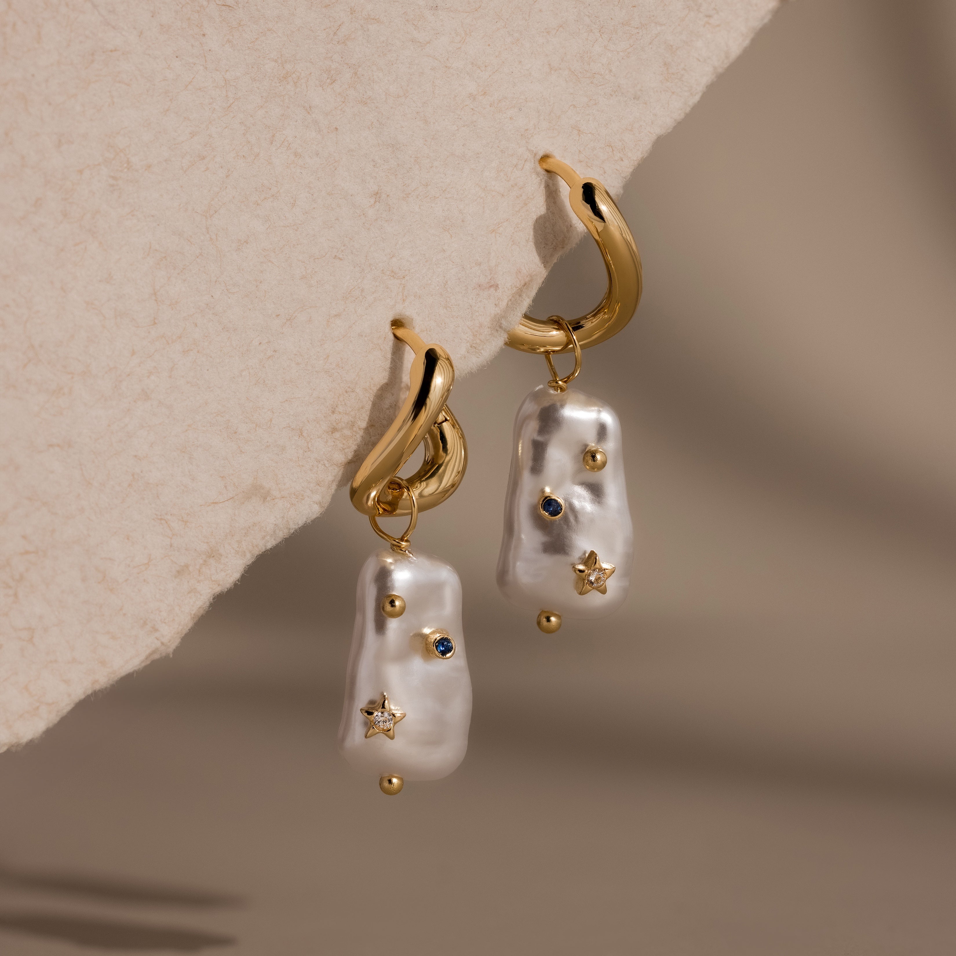 Starry Baroque Pearl Charm Hoops in 18K Gold