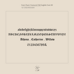 The Old English Name Earrings font chart shows uppercase, lowercase, numbers, and sample names in an ornate style—ideal for designing personalized gift name earrings or other custom jewelry.