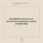 View a sample chart of the Alice Print Font 77, used for our Alice Letter Name Necklace. Features uppercase, lowercase letters, numbers, and an ampersand—ideal for a personalized Christmas gift.