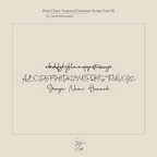 Cream font chart displays uppercase, lowercase, and sample names in a modern script—perfect for personalizing your Summer Name Necklace.