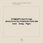 Script font chart displays uppercase and lowercase letters, plus names Sarah, Audrey, and Megan in cursive—ideal for personalizing your Oval Pet Necklace.