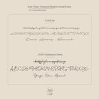 Chart displaying two modern script fonts with uppercase, lowercase, and sample names in elegant cursive styles—perfect for designing your own Summer Name Necklace in Box Chain or pairing with your favorite jewelry.