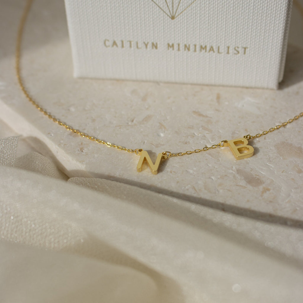 Letter Initials Necklace 18k Gold 925 Sterling Silver Rose Gold Caitlyn Minimalist 