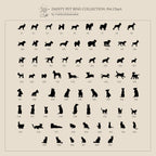 Grid of 64 black pet silhouettes—dogs and cats labeled P1 to P64 on beige background—great inspiration for creating a personalized Duo Pet Initial Wrap Ring in Rose Gold.