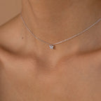 Close-up of the Mandy Pave Butterfly Necklace in silver, featuring a delicate butterfly pendant resting on the neck and collarbone—ideal for lovers of elegant gold or silver jewelry.