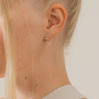 Close-up of a woman's ear adorned with Arabella Diamond Studs, her blonde hair tucked behind her ear.