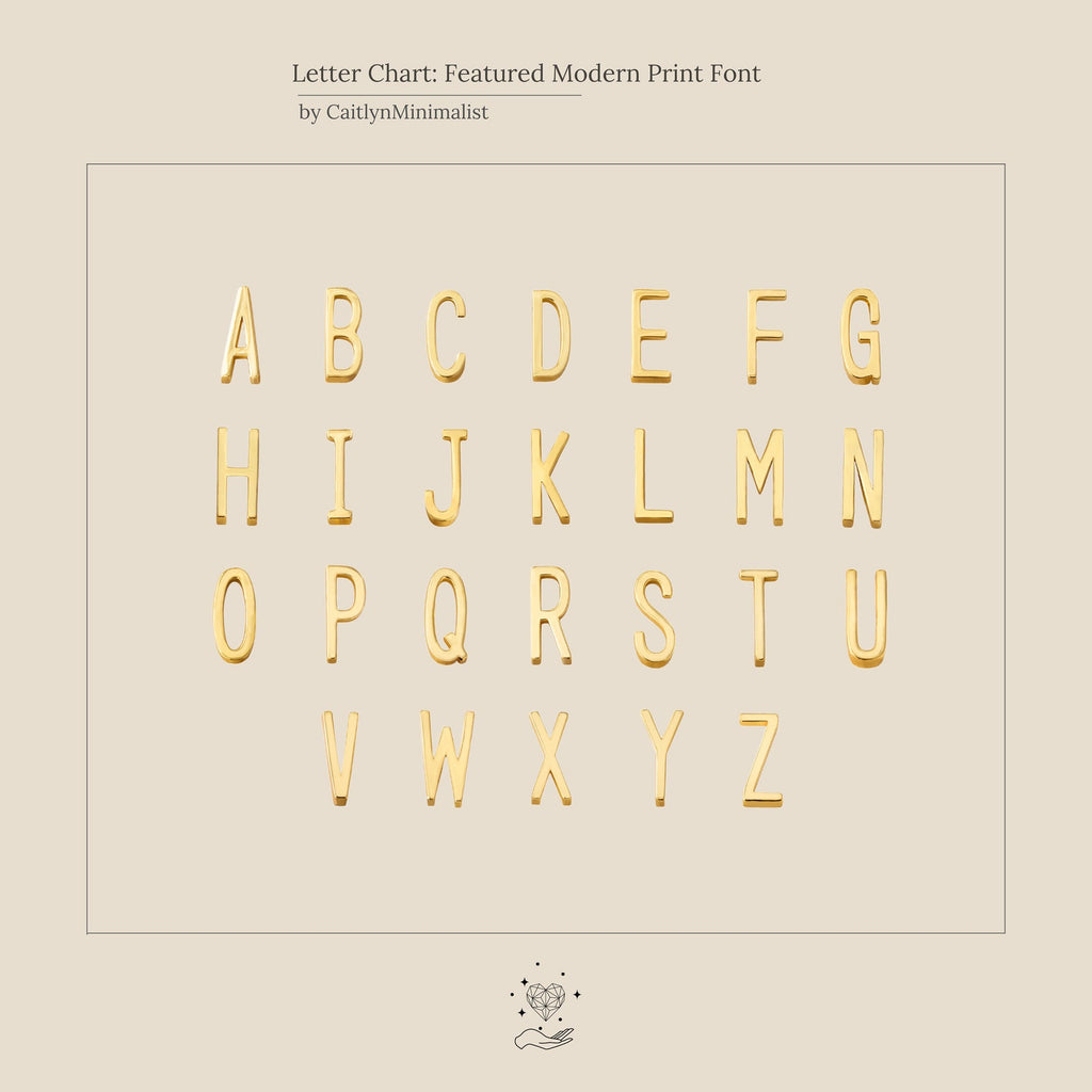 Large Letter Bracelet features gold, uppercase modern alphabet A–Z in four rows on a light beige background—ideal for creating your own personalized bracelet or adding a stylish, modern accent to everyday jewelry.