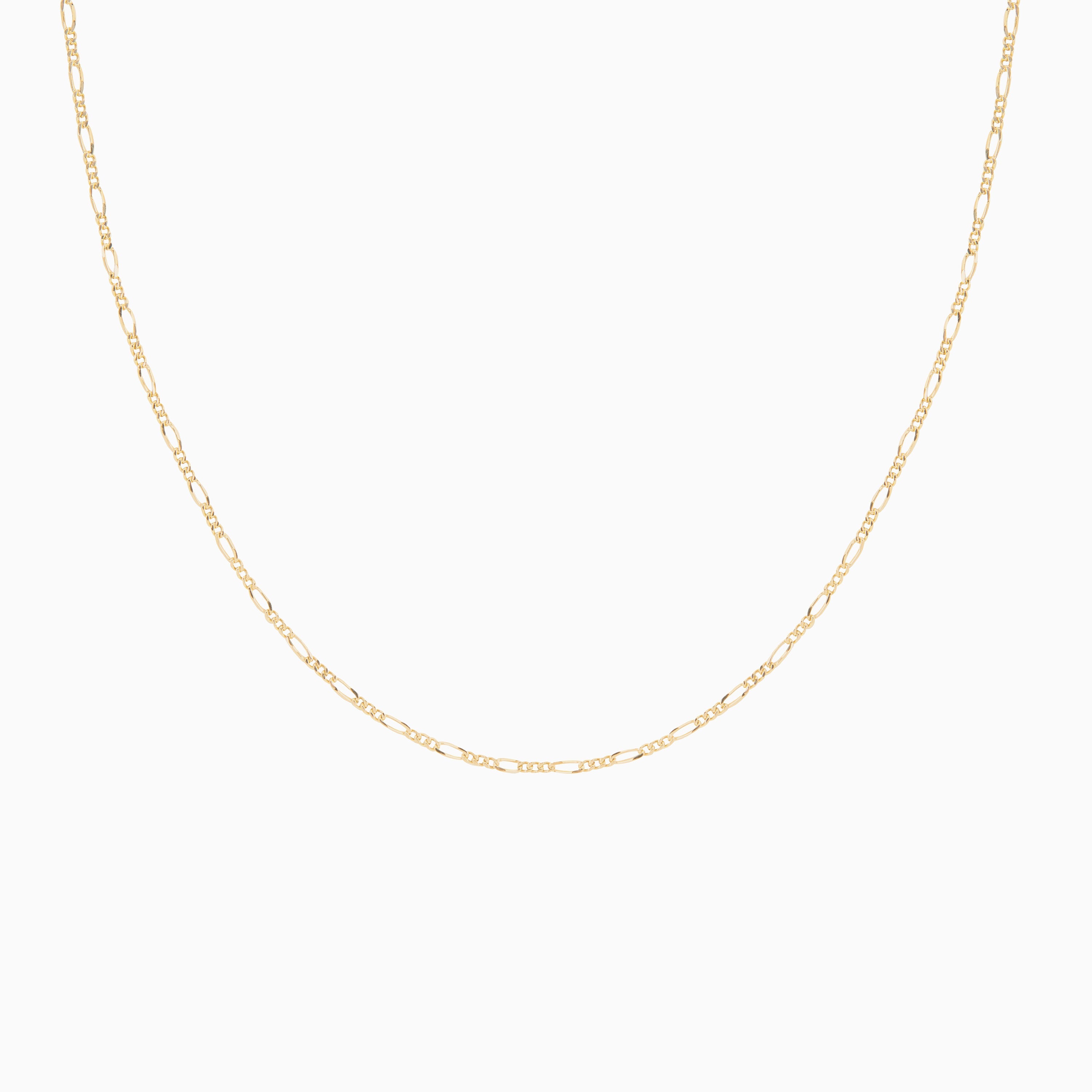 Isolated product shot of the Figaro chain necklace on a white background, showcasing its symmetrical link design.