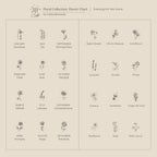 A beige floral chart showcasing each month's flower and their names—ideal inspiration for a personalized jewelry piece such as the Birth Flower Oval Ring.